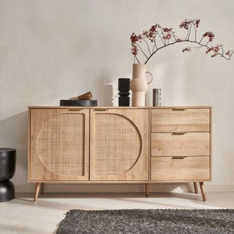 Sweeek Sweeek - Credenza In Legno E Canna A 2 Ante E 3 Cassetti, 150cm