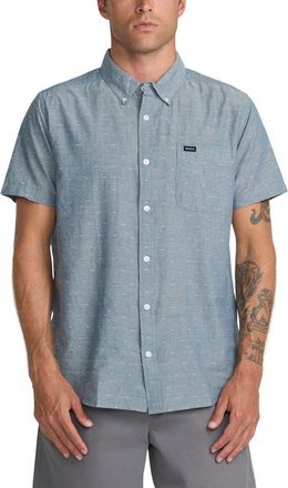 Rvca Thatll Do Slim Fit Solid Short Sleeve Cotton Button-Down Shirt in Vintage Navy at Nordstrom, Size Xx-Large