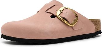 Birkenstock Boston Big Buckle - Nubuck Leather Womens Shoes Soft Pink : EU 41 (US Womens 10-10.5) Narrow
