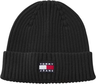 Tommy Hilfiger Accessoires, unisex, Zwart, ONE Size, Katoen, Rib-Knit Beanie