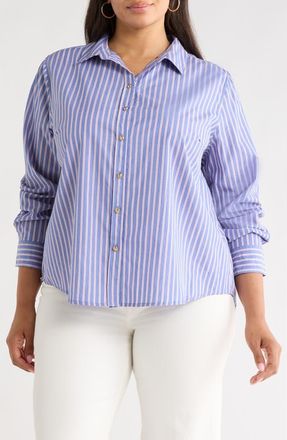 Beach Lunch Lounge Bentley Stripe Cotton Button-Up Shirt in Blue Life at Nordstrom, Size 1X