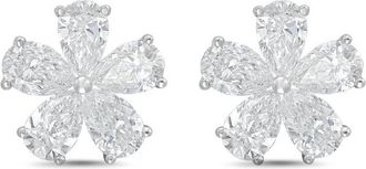 Diana M. Jewels 14kt White gold 10.00cts lab grown Pear shaped diamond flower cluster stud earrings