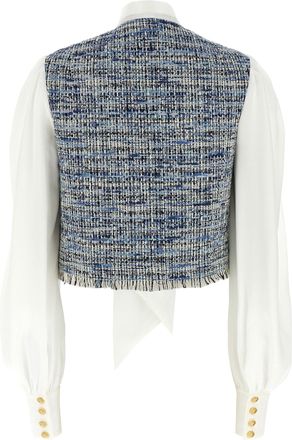 Balmain Tweed Vest with Tie Neck Blouse - Cream