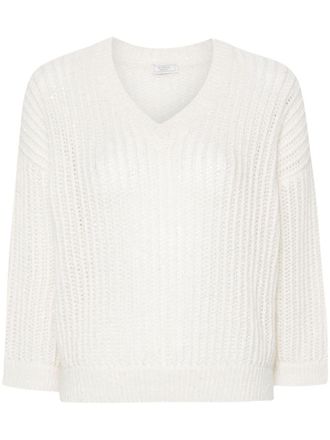 PESERICO crew-neck sequinned sweater - White