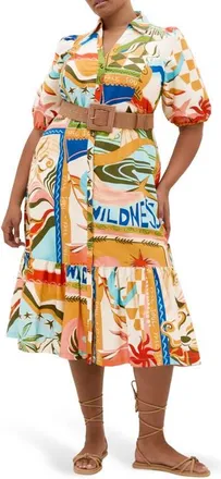 City Chic Wild Soul Belted Cotton Shirtdress at Nordstrom, Size 20W