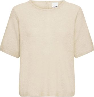Ichi Rondgebreide trui - Dames - Ronde hals truien - Beige - XS - Truien & Vesten