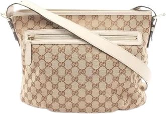 Gucci Pre-owned Vintage GG Canvas Shoulder Bag - Dames - Vintage Schoudertas - Beige - ONE Size - Leer - Vintage