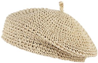 Eozy Womens Summer Beret Hat Breathable Crochet Straw Newsboy Hat Ladies French Style Beret Artist Hat for Teen Girls Beige