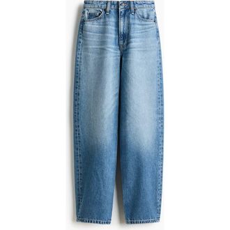 H&M Barrel High Waist Jeans in Denim Blue at Nordstrom, Size 10
