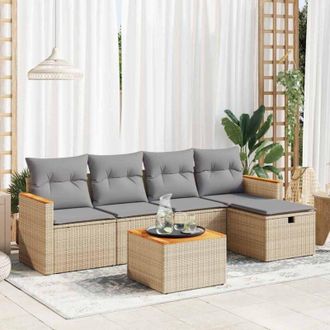 vidaXL Juego De Sof&aacute;s Jard&iacute;n Con Cojines 6 Pzas Rat&aacute;n Sint&eacute;tico Beige Vidaxl