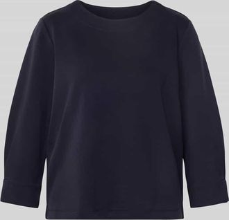 Comma Sweatshirt mit geripptem Rundhalsausschnitt in Dunkelblau, Größe 34