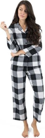 Leveret Womens 2-pc. Cotton Flannel Button-Front Holiday Pajama Set in Black/white Plaid at Nordstrom, Size Xx-Large
