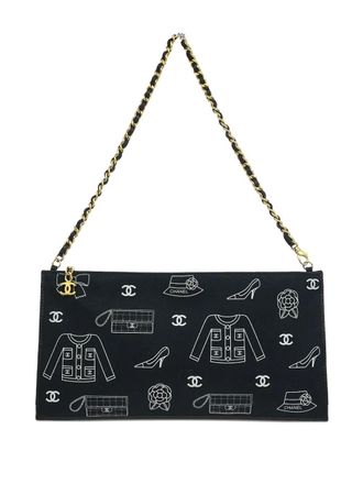 Chanel 2002 Icon Print chain shoulder bag - women - Canvas/Calf Leather - One Size - Blue