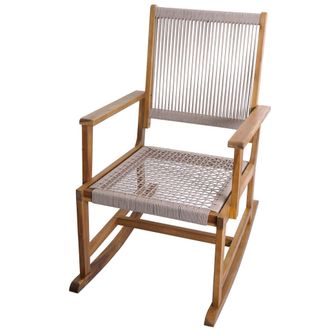 Hhg [nunca Usado] Silla Mecedora Hhg-730, Silla Balanc&iacute;n De Jard&iacute;n Para Exteriores, Silla Relax, Tumbona Mecedora, Madera De Acacia, Cordaje Trenzado, Bei