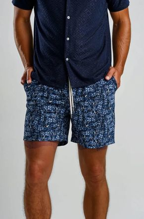 Stone Rose Helios Stretch Flight & Flora Swim Shorts In Dark Denim