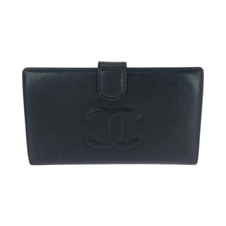 Chanel Black Grained Calfskin Long Wallet (Bi-Fold) (Pre-Owned)