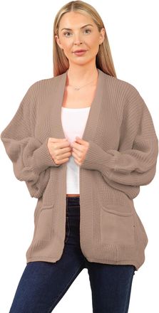 Janisramone Women Balloon Sleeve Cardigan, Open Front Chunky Knit Oversized Cardigan for Women, Baggy Style Drop Shoulder Long Balloon Sleeve Warm Sweater with Po