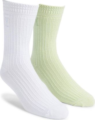 Krost Assorted 2-Pack Waffle Stitch Crew Socks in White/Butterfly at Nordstrom