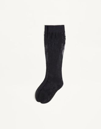 Valentino Floral Lycra Knee-High Socks Woman BLACK L/X