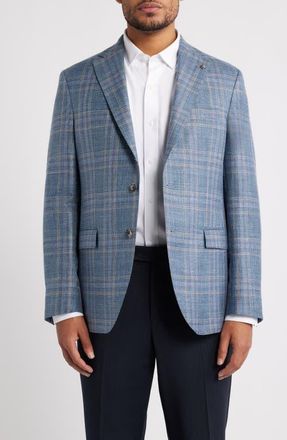 Jack Victor Midland Contemporary Fit Blue Plaid Wool & Silk Blend Sport Coat in Mid Blue at Nordstrom, Size 36Regular