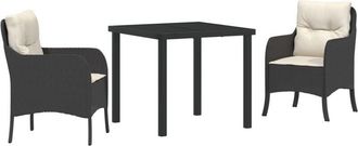 vidaXL Garden Dining Set with Cushion 3 pcs Black Poly rattan vidaXL