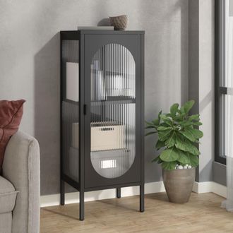 Berkfield Home Sideboard Black 40x35x105 cm Glass & Steel | Size: 40 x 35 x 105 cm