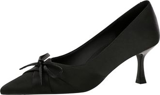 Generic Women Pointed Toe Stiletto High Heels 6CM Satin Pumps Bow Wedding Evening Party (Black,3.5)