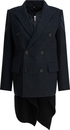 sacai Long Wool Coat Jackets And Coats Grey-Donna