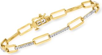 Ross-Simons Diamond Paper Clip Link Bracelet in 18kt Gold Over Sterling