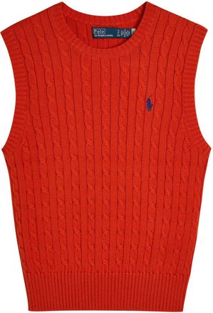 Polo Ralph Lauren Logo-embroidered Cable-knit Cotton Vest - Orange - S (UK8-10 / S)