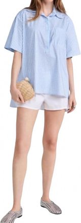 Caroline Constas Missa Open Placket Pullover Top In Sky Blue