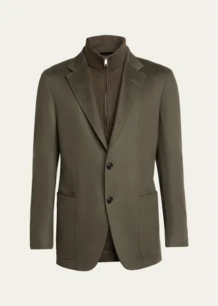 Ermenegildo Zegna Mens Oasi Cashmere Sport Coat with Zip-Up Bib