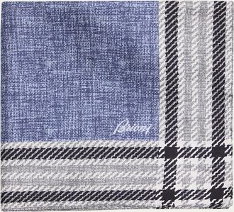 Brioni Mens Silk Check-Trim Pocket Square
