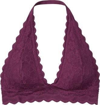 Generic Sexy Bras for Women Lace Halter Neck Wireless Floral Bra for Ladies Backless Bra V Neck Bras Unpadded Soft Comfort Everyday Bra, Dark Purple, M