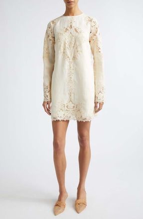 Ulla Johnson Camie Lace Long Sleeve Shift Minidress in Ivory at Nordstrom, Size 10