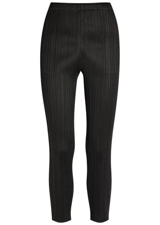 Pleats Please Issey Miyake Pleated Tapered-leg Woven Trousers - Black - 3