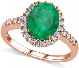 Allurez Oval Lab Emerald & Halo Lab Grown Diamond Engagement Ring 14k Rose Gold 3.02ct