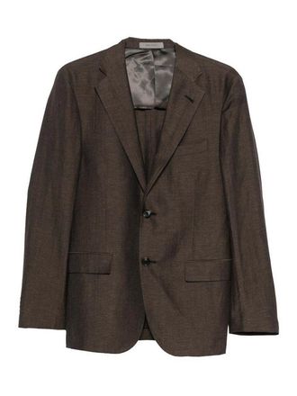 Corneliani Brown single-breasted wool-linen blend jacket