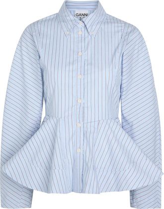 Ganni Peplum Cotton Shirt - Lilac - 42 (UK14 / L)