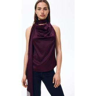 H&M Scarf-detail Satin Top in Burgundy at Nordstrom, Size X-Small