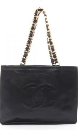Chanel Black Leather Handbag Tote Bag (Pre-Owned)