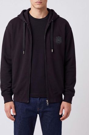 Dolce & Gabbana Hooded Zip-Up Cotton Sweatshirt with Tone-on-Tone Logo