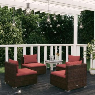 vidaXL Set Muebles De Jard&iacute;n 4 Piezas Y Cojines Rat&aacute;n Sint&eacute;tico Marr&oacute;n Vidaxl