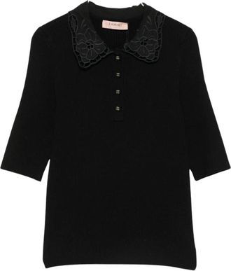 Twinset Ribbed Polo Shirt - Dames - Polos - Zwart - M - Tops