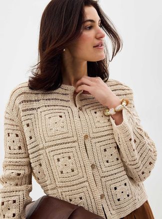 Contemporaine Womens Floral crochet boxy-fit Cardigan Sweater