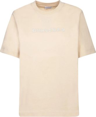 Burberry Elegante Beige Katoenen T-Shirt - Dames - T-shirts - Beige - M - Katoen - Tops