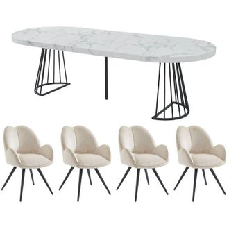 Vente-Unique Vente-unique - Set tavolo firela + 4 sedie gulsun Effetto marmo Bianco e Beige