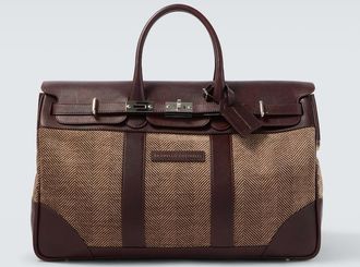 Brunello Cucinelli Herringbone leather-trimmed duffel bag