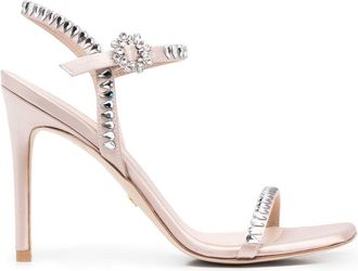 Stuart Weitzman 100mm crystal-embellished open-toe sandals - women - glass/Calf Leather/Fabric/Calf Leather - 38 - Pink