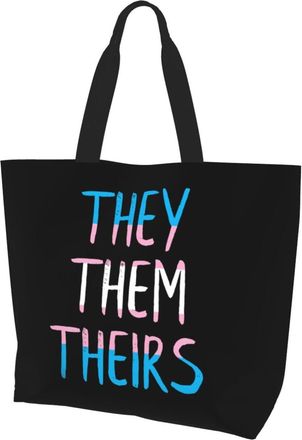 AOOEDM They Them Theirs Respect My Pronouns Ladies Canvas Tote Reusable Shopping Bag
